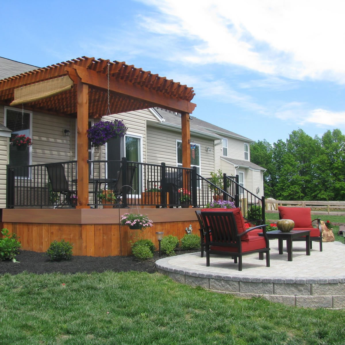 Pergola covered deck with patio extention